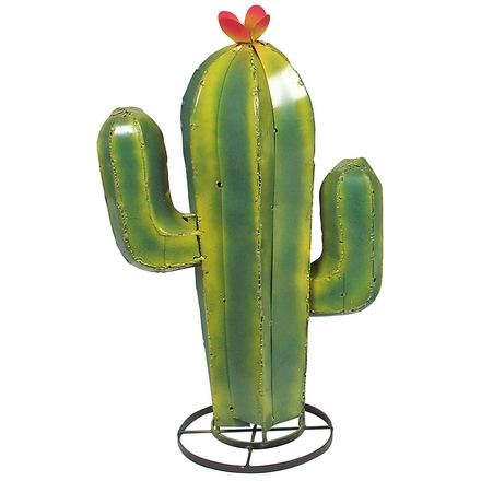 Green Painted Metal Saguaro Cactus Sculptures
