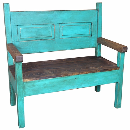 Green Painted Wood Bench with Inset Back Panel