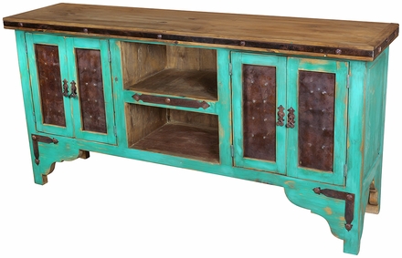 Green Painted Wood Buffet with Iron Panel Doors