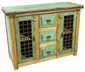 Green Painted Wood Buffet with Metal Lattice Doors