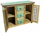 Green Painted Wood Buffet with Metal Lattice Doors