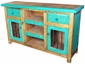 Green Painted Wood Buffet with Wrought Iron Bar Doors