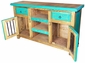 Green Painted Wood Buffet with Wrought Iron Bar Doors
