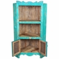 Green Painted Wood Corner Cabinet with Iron Doors