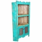 Green Painted Wood Corner Cabinet with Iron Doors