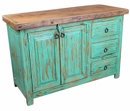 Green Painted Wood Farmhouse Buffet - 2 Doors & 3 Drawers