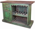 Green Painted Wood Rustic Bar with Wine Rack and Glass Holders