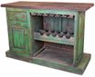 Green Painted Wood Rustic Bar with Wine Rack and Glass Holders