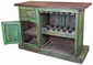 Green Painted Wood Rustic Bar with Wine Rack and Glass Holders