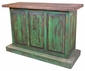 Green Painted Wood Rustic Bar with Wine Rack and Glass Holders