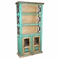 Green Painted Wood Rustic Book Shelf with Iron Scrollwork