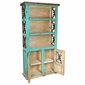 Green Painted Wood Rustic Book Shelf with Iron Scrollwork