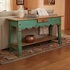 Green Painted Wood Sofa Table with Scalloped Edge