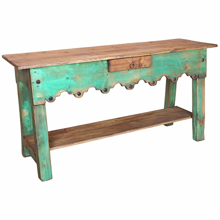 Green Painted Wood Sofa Table with Scalloped Edge
