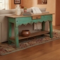Green Painted Wood Sofa Table with Scalloped Edge