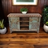 Green Patina Painted Wood Carved Floral Buffet with Scalloped Edge Top