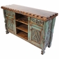 Green Patina Painted Wood Carved Floral Buffet with Scalloped Edge Top