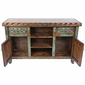 Green Patina Painted Wood Carved Floral Buffet with Scalloped Edge Top
