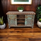 Green Patina Painted Wood Carved Floral Buffet with Scalloped Edge Top