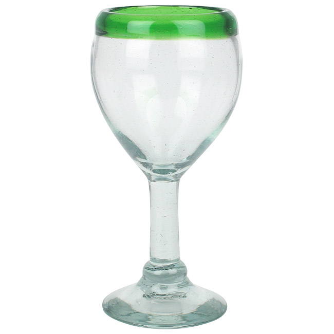 Mexican Handblown Wine Glasses with Green Rim Set of 4
