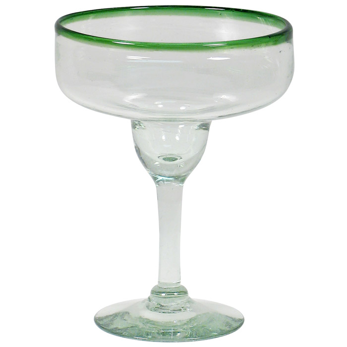 Green Rimmed Margarita Glasses Authentic Mexican Bubble Glass