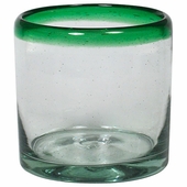 Green Rimmed Rocks Glass - Set of 4