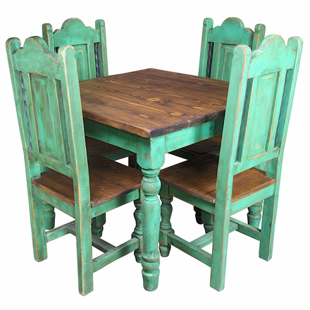 Green Rustic Painted Wood Dining Set - 5 Piece