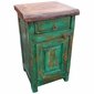 Green Rustic Painted Wood Nightstand with Mesquite Top