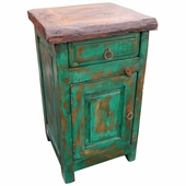 Green Rustic Painted Wood Nightstand with Mesquite Top