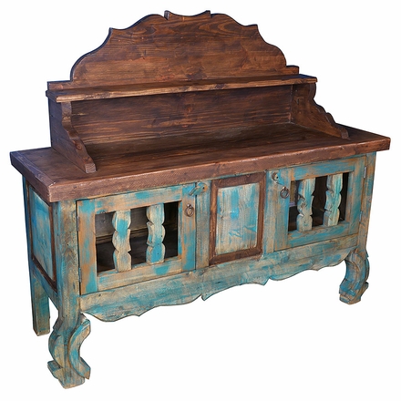 Green Rustic Wood Sideboard with Shelf & Backsplash