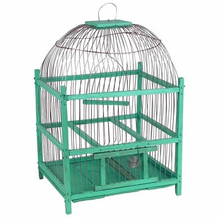 Green Wooden Bird Cage - Round Top