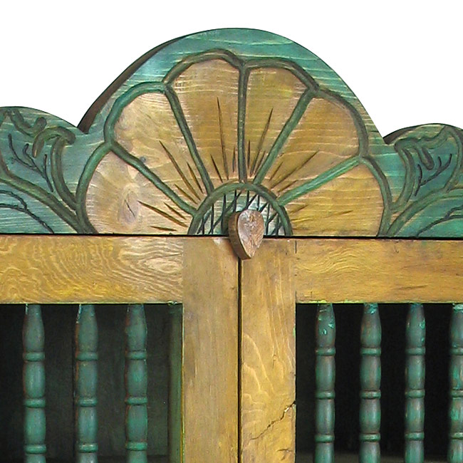 Rustic Painted Wood Wardrobe Green & Yellow