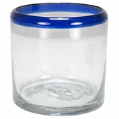Hand Blown Blue Rimmed Rocks Glass - Set of 4