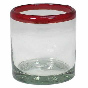 Hand Blown Red Rimmed Rocks Glass - Set of 4