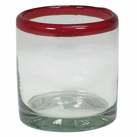 Hand Blown Red Rimmed Rocks Glass - Set of 4