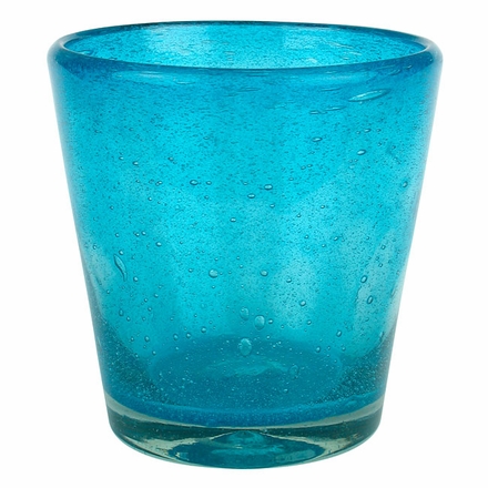 Hand Blown Turquoise Rocks Glass - Bubble Glass - Set of 4