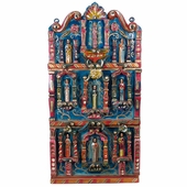 Hand Carved Painted Wooden Retablo with Figures