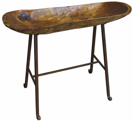 Hand Hewn Dough Bowl with Iron Stand