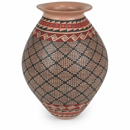 Hand Painted Mata Ortiz Vase with Intricate Native Pattern