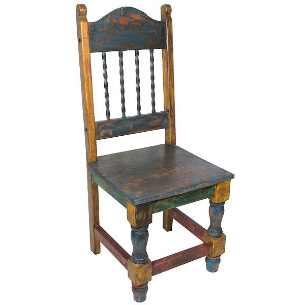 Painted Wood Mexican Dining Chair with Twisted Iron
