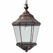 Hexagonal Punched Tin and Glass Hanging Lantern