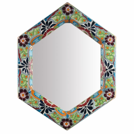 Hexagonal Talavera Mirror - 16.5