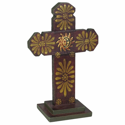 Indented Painted Wood Cross with Base