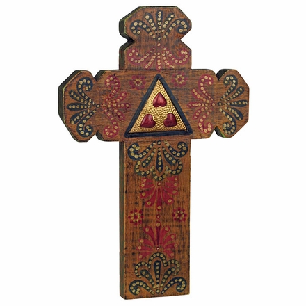 Indented Painted Wood Folk Art Cross