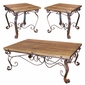 Iron Base Rustic Wood Table Set - 3 Pieces