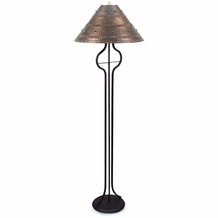 Iron Harp Floor Lamp with Punched Tin Marbled Shade