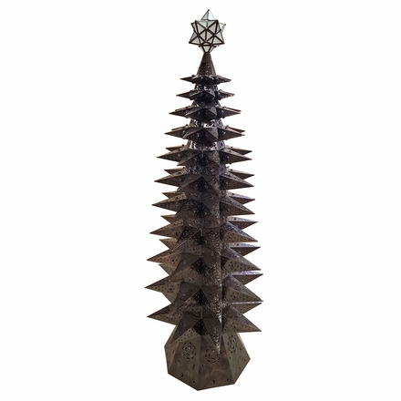 Large 11-Tier Lighted Aged Tin Star Christmas Tree - 69.5