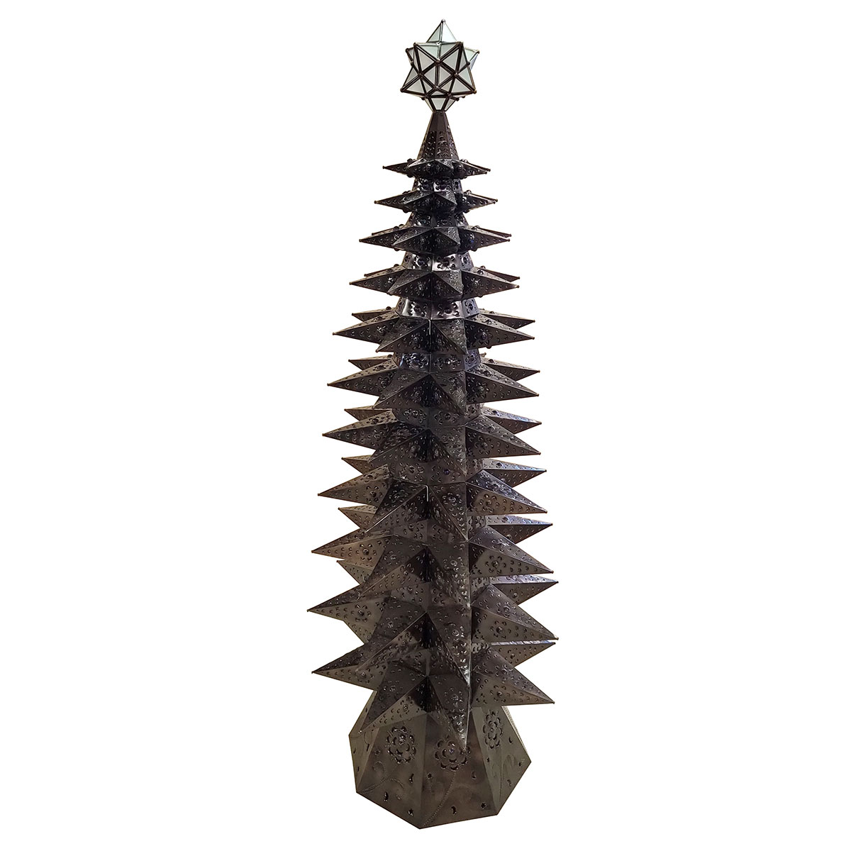 Large 11-Tier Lighted Aged Tin Star Christmas Tree - 69.5" Tall