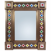 Large Aged Tin & Glass Gem Wall Mirror