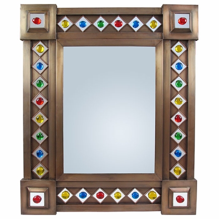 Large Aged Tin & Glass Gem Wall Mirror